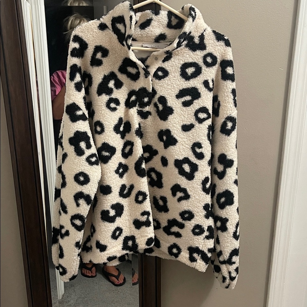 LOFT Black and Cream Animal Print Turtleneck Sweater
